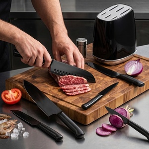 Messer <b>Set</b> Professional Non Stick Chef <b>Knife</b> <b>Set</b> Black Titanium Full Stainless Steel Kitchen <b>Knife</b> <b>Set</b> with Block - Product Image 4