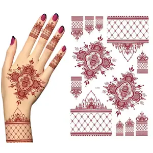 Hot Fake Temporary Henna Tattoo Full Hand India Mehndi Design Brown Red Maroon Sexy Finger Hand Tattoo Stickers For Women Girls