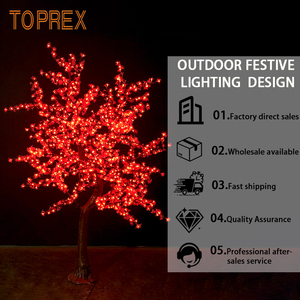Arbre de <span class=keywords><strong>cerisier</strong></span> artificiel LED rouge incurvé de 2,5 m, décoration de Noël et de mariage en plein air, vente en gros, CE ROHS - Product Image 4