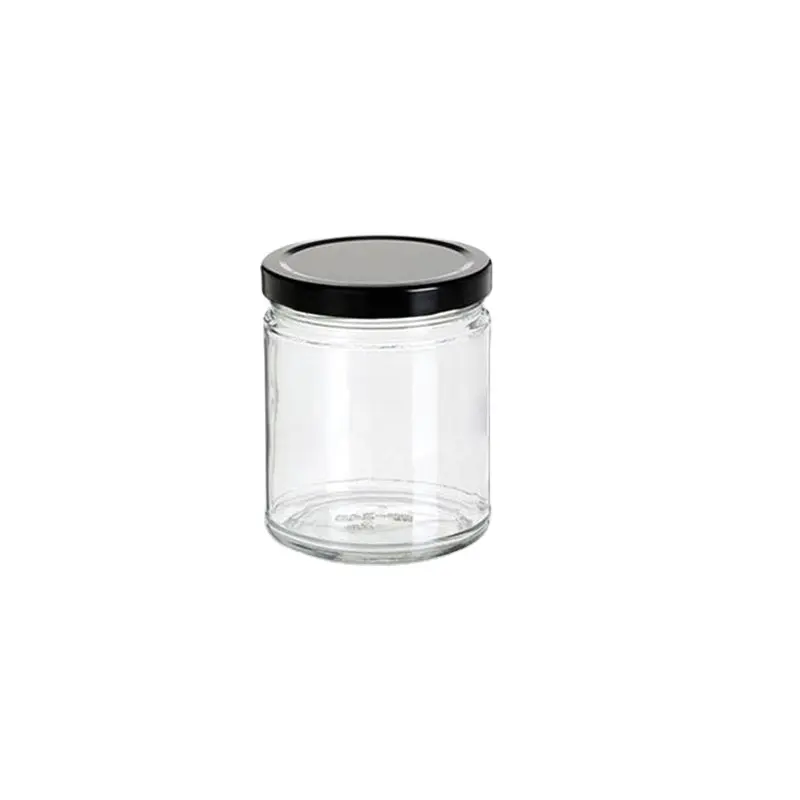 9 Oz 270Ml Duidelijke Rechte Zijdig Glas Pot Met Zwarte Metalen Deksel