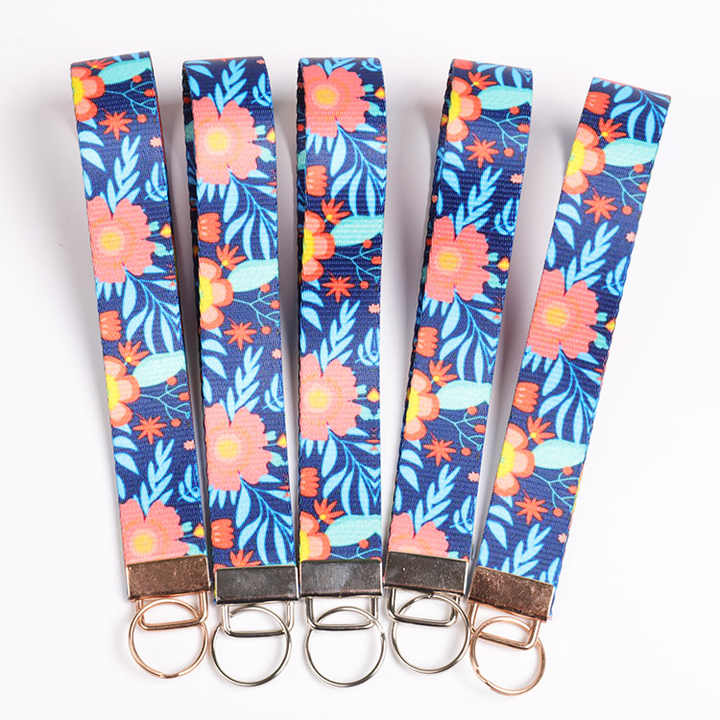 Custom Design Polyester Floral Wristlet Keychain Hand Wrist