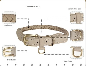 <span class=keywords><strong>Collar</strong></span> Personalizado para Mascotas de Cuero Vacuno Genuino de Fábrica Directa, Collares para Perros Elegantes Trenzados a Mano con Accesorios de Latón - Product Image 4
