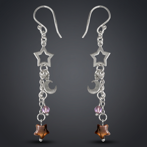 925 Silver Gold Plated Star & <b>Moon</b> Celestial Dangle Earrings for Women - Product Image 3