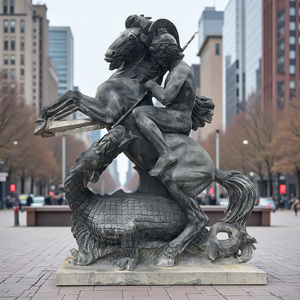 Tùy chỉnh thủ công Điêu Khắc Đá Cẩm Thạch chiến binh cưỡi ngựa giết khốc liệt con thú ngoài trời trang trí quy mô lớn tác phẩm nghệ thuật - Product Image 1