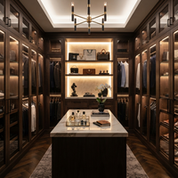 Meuble de chambre de villa de style transitionnel en bois massif, avec dressing indépendant, îlot à plateau en marbre et rangement intégré, écologique