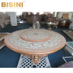 Hermosa villa de estilo italiano, mesa de comedor de madera tallada, silla para el hogar, mesa de comedor redonda de parquet de concha hecha a mano con <span class=keywords><strong>Lazy</strong></span> <span class=keywords><strong>Susan</strong></span> - Product Image 2