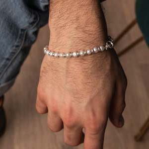 Angesagtes Armband mit Eingefasstem Schwarzen Onyx, Türkis und Weiteren Natursteinen, Einzelreihig mit 925er Silberperlen für Damen und Herren - Product Image 5