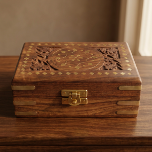 Boîte de rangement artisanale en bois de Sheesham avec une veine naturelle riche pour ranger bijoux, bibelots, souvenirs et accessoires - Product Image 1