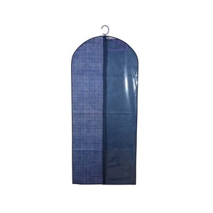 Sac à vêtements bleu TNT 137x60 cm anti-poussière avec côté transparent et fermeture éclair - Product Image 1