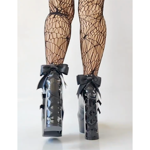 SHIKOL plate-forme talons coeur boucle en métal Mini nœud grande taille 15 chaussures Lolita fête Club Mary Jane chaussures à talons hauts pour femmes - Product Image 4