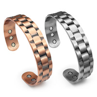 Bracelet magnétique électroplaqué à motif maillé, tendance et élégant, en cuivre rouge, largeur 15 cm, ouverture réglable