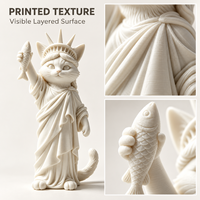 Statue de chat 3D imprimée en gros, figurine tenant un poisson, décoration de bureau originale, objet de collection, cadeau