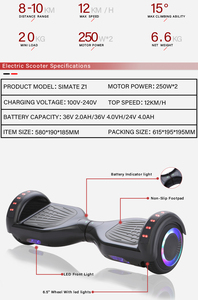 Simate 6,5 pulgadas Popular auto-equilibrio Scooter más <span class=keywords><strong>barato</strong></span> <span class=keywords><strong>Hoverboard</strong></span> 200W Dual Motor Scooter eléctrico 24V/36V Sensor Scooter - Product Image 4