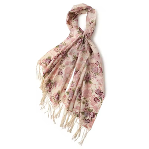 Bufanda Floral Boho de Lujo Premium, Rosa y Crema, Azul Cielo, Chal Suave Tejido con Estampado Botánico, Venta al Por Mayor OEM - Product Image 3