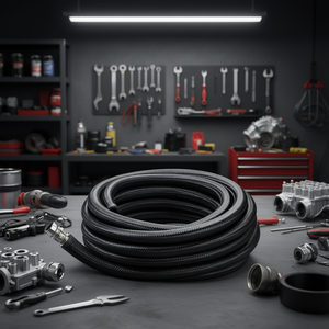 Kit de Línea de Combustible 8AN, Manguera Trenzada de Acero Inoxidable y Nailon de 20 Pies, Adaptador Giratorio Negro, 12 Mangueras de Goma - Product Image 2