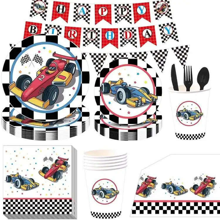 Rennwagen Einweg geschirr Kids Party Supplies Papier Serviette Cup Teller für Jungen Rennwagen Geburtstags feier Dekoration
