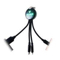 Kabel Data Multifungsi Unik 3-in-1 dengan Logo LED yang Dapat Disesuaikan, Kabel USB Isi Ulang dengan Gantungan Kunci, dari USB ke Tipe C & Micro USB