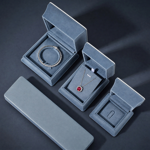 Zebopak <b>Grey</b> Blue Velvet Jewelry Packaging <b>Box</b> Set with Bangle Bracelet Ring Necklace <b>Storage</b> Case Boutique Supplier - Product Image 1