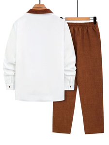 Elegante Completo da Uomo Due Pezzi: <span class=keywords><strong>Camicia</strong></span> Bianca e <span class=keywords><strong>Pantaloni</strong></span> Marroni per Uso Quotidiano - Product Image 6