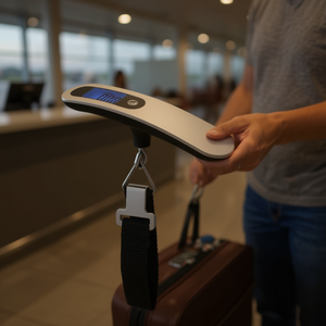 เครื่องชั่งน้ำหนักกระเป๋าเดินทางดิจิตอลแบบพกพา สีเงิน รับน้ำหนักได้ 110 ปอนด์ ผลิตจากสแตนเลส ใช้พลังงานจากแบตเตอรี่ เหมาะสำหรับการเดินทางและใช้ในครัวเรือน - Product Image 2