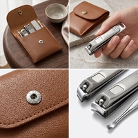 Ensemble de manucure et pédicure en acier inoxydable, kit de coupe-ongles 4 pièces avec étui en cuir pour ongles des mains et des pieds