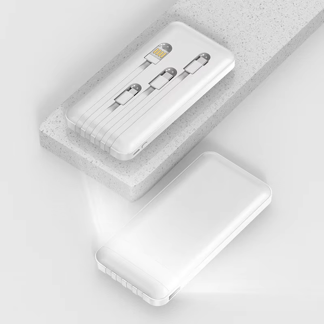 Factory Wholesale Large Capacity Portable Built-in 4 Cable Power Bank 10000mAh-20000mAh Smart Phone Charger With Outdoor Light
