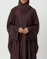 Robe longue élégante et luxueuse pour femmes LEDUO, en lin respirant, marron foncé, avec poignets à perles, style ouvert, Ramadan, musulmane, printemps