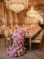Chemin de table artificiel moderne bleu et blanc de haute qualité avec roses et hortensias, longueur 200 cm, pour décoration de table de mariage et de banquet