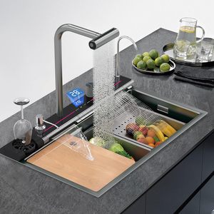 현대 나노 티타늄 도금 탱크 단일 그릇 디지털 스마트 싱크 비누 디스펜서 스테인레스 스틸 주방 싱크 - Product Image 4