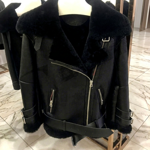 Abrigo de moda de invierno para mujer-Cuero de vaca de oveja Cremalleras largas personalizadas Denim Reversible-Piel de algodón negro-Buena calidad personalizada - Product Image 1