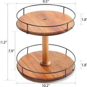 Wooden <b>Rotating</b> Storage <b>Rack</b> 9.5x10.2 Inch 2 Tier Lazy Susan For Kitchen <b>Spice</b> Bathroom Cosmetics - Product Image 1