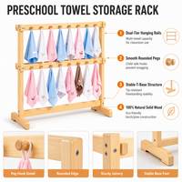 Étagère à serviettes en bois à deux niveaux pour enfants, meubles de classe Montessori pour la maternelle, la garderie et la crèche