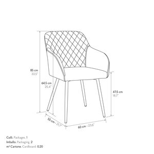 Ensemble de 2 chaises Marianna, revêtement en tissu gris, pieds en métal, chaises de salle à manger d'intérieur - Product Image 3