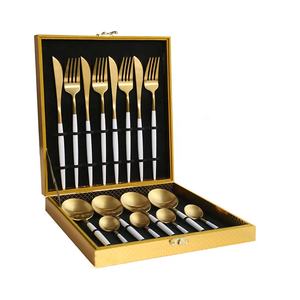 Wholesale 24pcs Stainless Steel Cutlery Set Luxury Vintage Household Flatware Set <b>Wooden</b> <b>Box</b> Package Matte Brushed Gold Cutlery - Product Image 6