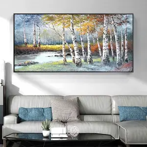 純粋な手描きの風景画壁アートカバノキの森の装飾木抽象的な油絵アート作品