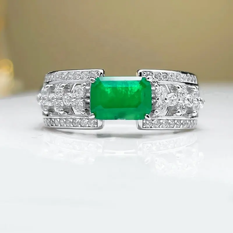 Большое обручальное массивное кольцо Изумрудный бриллиант CZ камни на заказ серебряное кольцо