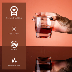 Coffret cadeau en verre à whisky carré transparent à l'ancienne de 9oz boîte en bois de luxe pour cocktail écossais bourbon whisky pour occasions - Product Image 5