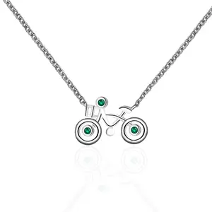 精品珠宝定制项链纯银925独特设计自行车形状实验室翡翠吊坠项链女孩礼品