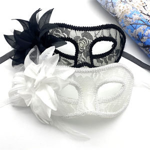 Máscara de ojos de media cara para adultos, estilo Venecia, para Halloween, con <span class=keywords><strong>tela</strong></span> brillante y flores de hilo, máscara de plástico - Product Image 2