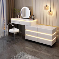 Table de maquillage intelligente moderne avec plateau en marbre, miroir sur pied, panneau en bois, table de toilette avec rangement pour chambre de fille