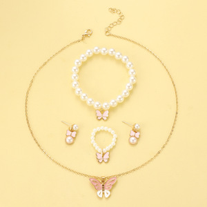 Sc טרנדי פופולרי שרשרת פנינים טבעות עגילים צמיד סט זהב סט תכשיטים פרפר להגדיר עבור בנות נוער - Product Image 4