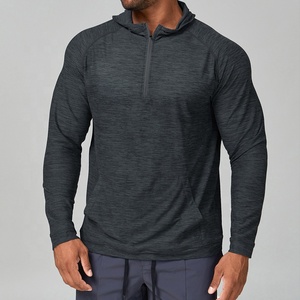Hombres cuarto de cremallera de secado rápido entrenamiento Fitness correr gimnasio entrenamiento ropa deportiva Tops manga larga pulóver Sudadera con capucha - Product Image 4