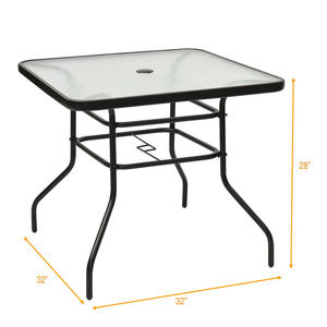 Table de patio extérieure carrée de 32 pouces en verre trempé avec structure en acier noir, mobilier d'extérieur - Product Image 4