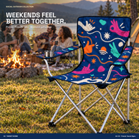 Chaise de camping à dossier haut en gros avec porte-gobelet latéral et logo et motif personnalisés pour les rassemblements sociaux en extérieur