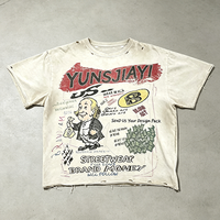 Kaos Oblong Oversize Vintage Streetwear Desain Kustom Grosir dengan Cetak Digital Grafis dan Pinggiran Raw Hem Distressed