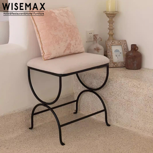 WISEMAX FURNITURE French Vintage Livingroom Sofa Bench Iron Metal Cashmere Boucle Poufs Ottoman <strong>Stool</strong> Chair <strong>Bedroom</strong> Vanity <strong>Stool</strong> - Product Image 1