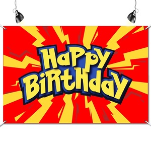 Striscione di <span class=keywords><strong>Compleanno</strong></span> con Fulmini Rossi e Gialli, Sfondo per Festa a Tema Fulmini, Decorazioni Murali Retrò per <span class=keywords><strong>Compleanno</strong></span> di Ragazzi - Product Image 1