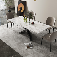 Meubles de salon italiens modernes de luxe en acier inoxydable personnalisés Esszimmertisch Table de salle à manger en marbre de pierre frittée