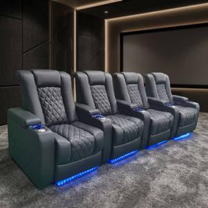Canapé inclinable moderne en cuir PU noir pour home cinéma avec éclairage LED et porte-gobelets - Product Image 3