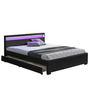 Mobilier de chambre à coucher moderne et simple Willsoon <span class=keywords><strong>Lit</strong></span> souple en cuir PU <span class=keywords><strong>avec</strong></span> lumière LED et tiroirs de <span class=keywords><strong>rangement</strong></span> Style panneau en bois pour la maison - Product Image 1